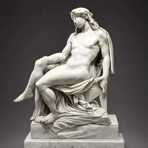 Prompt: a well-lit detailed studio photo of a marble sculpture of the pieta by Antonio Canova