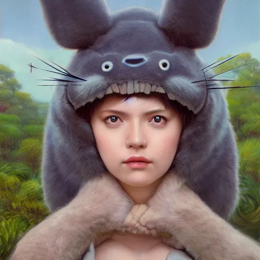 Image similar to portrait of a totoro woman, detailed, centered, digital painting, artstation, concept art, donato giancola, Joseph Christian Leyendecker, WLOP, Boris Vallejo, Breathtaking, 8k resolution, extremely detailed, beautiful, establishing shot, artistic, hyperrealistic, beautiful face, octane render