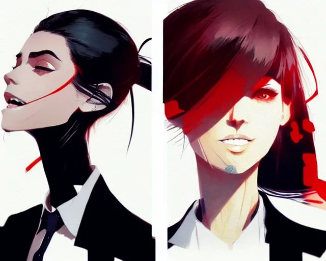 Image similar to a ultradetailed beautiful panting of a stylish woman wearing a shirt with a tie, she has black hair, by conrad roset, greg rutkowski and makoto shinkai, trending on artstation