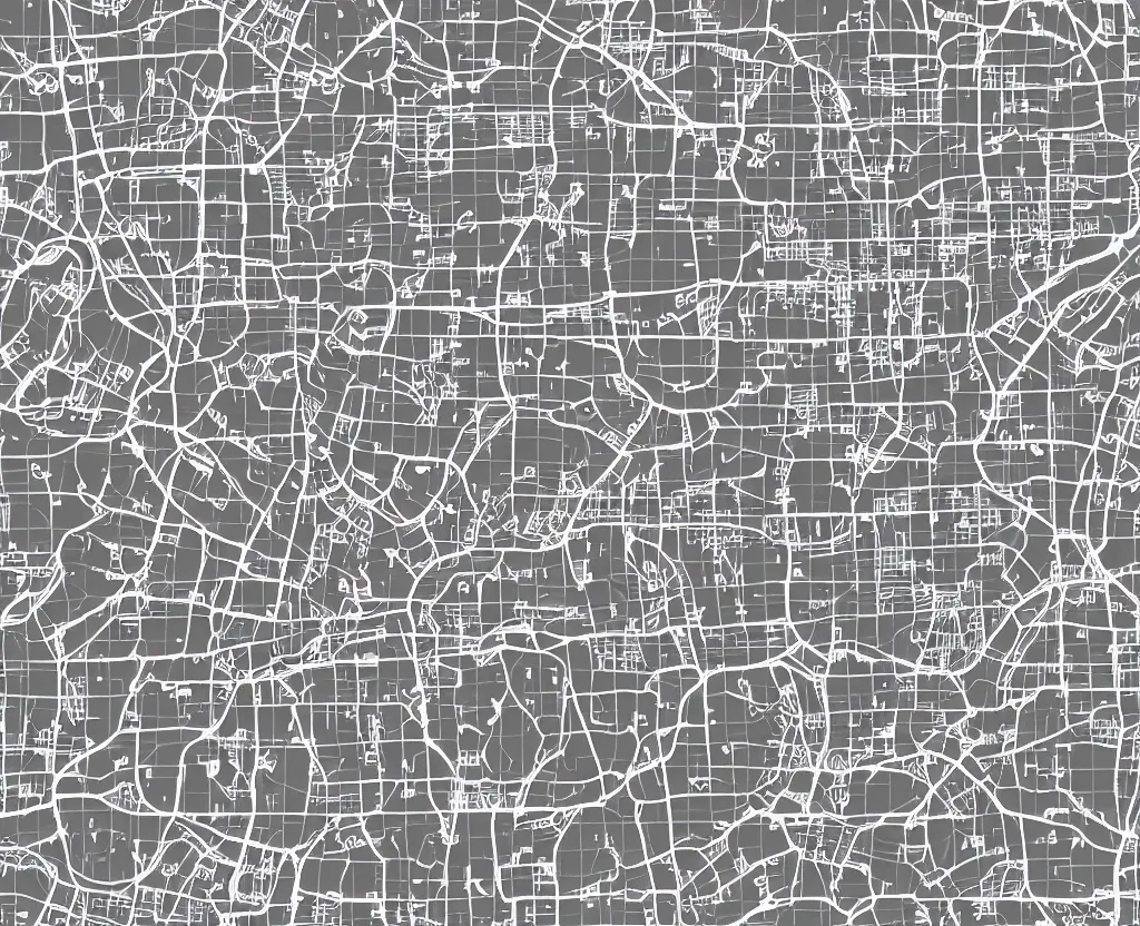 Prompt: Muted White on Grey Vector map of a large city with hundreds tiny red bench icons, vector graphics, highly detailed