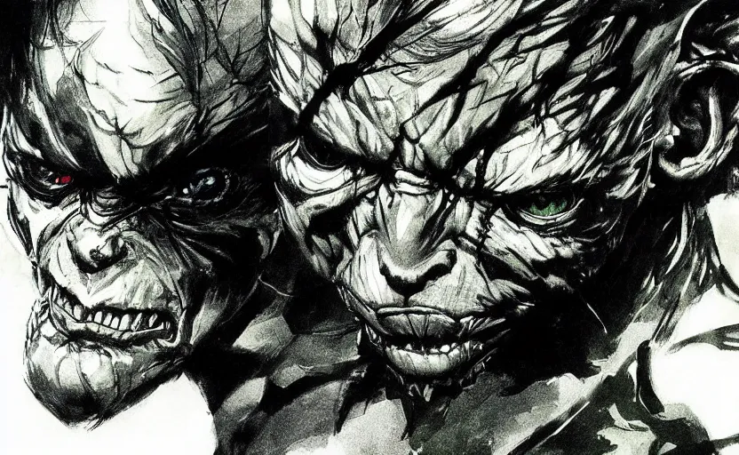 Image similar to yoji shinkawa drawing of gollum, metal gear solid