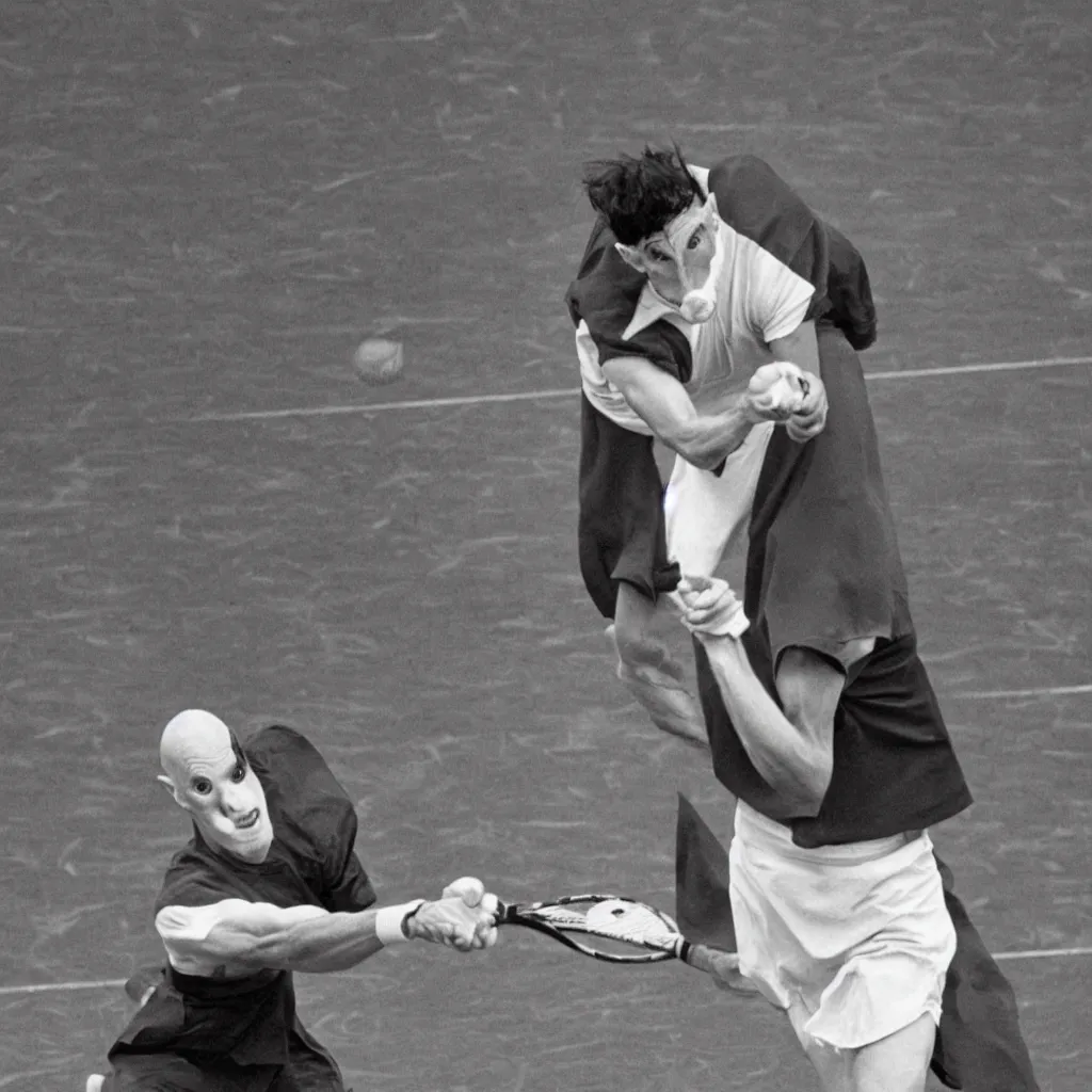 Image similar to nosferatu is playing tennis in roland garros