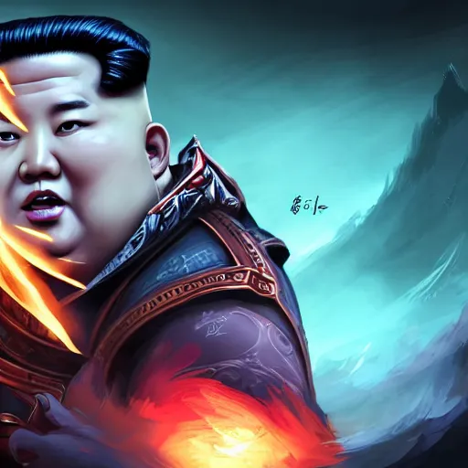 Prompt: portrait of kim - jong un as a spellcaster, league of legends amazing splashscreen artwork, gears of war, propaganda, sovjet, splash art, natural light, elegant, photorealistic facial features, intricate, fantasy, detailed face, atmospheric lighting, anamorphic lens flare, cinematic lighting, league of legends splash art, hd wallpaper, ultra high details by greg rutkowski