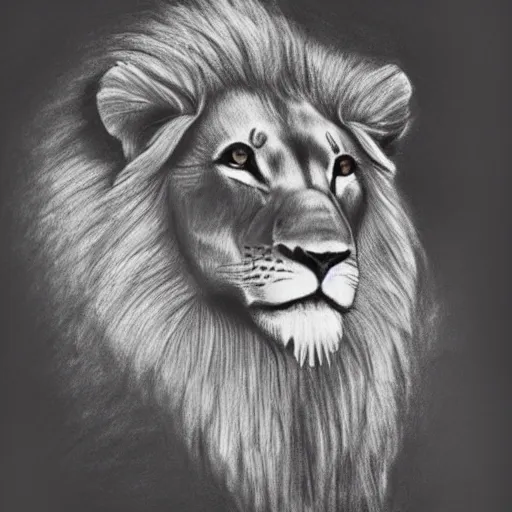 Prompt: charcoal drawing of a majestic lion