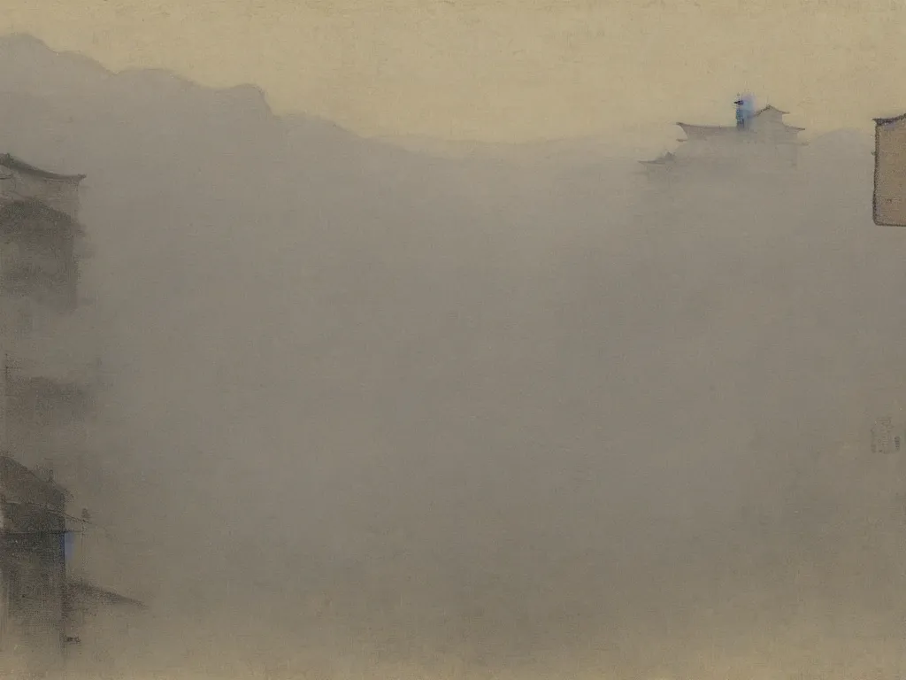 Image similar to View of the old Kyoto in the fog. Painting by Whistler