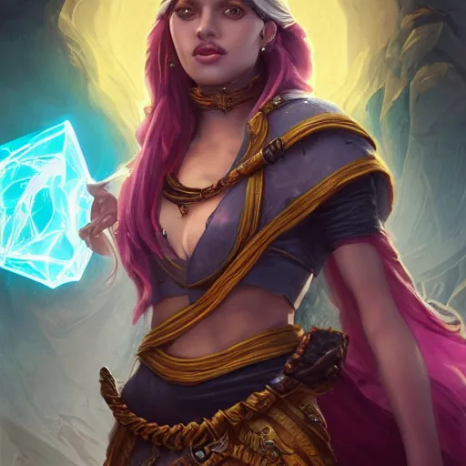 Image similar to portrait of woman sorceress wearing a young arabian nomad half wolf, with yellow cloths, league of legends splash art, hearthstone splash art, full body shot, rule of thirds, ultrafine hyperrealistic detailed face, artgerm, greg rutkowski, trending on artstation, 8 k, intricately detailed, highly detailed