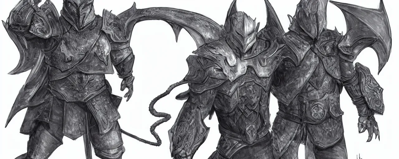 Image similar to A character sheet of a dragon hunter in full grey scales armor and hood that hides his face with masks hanging from his belt, concept art, anime, Highly Detailed.