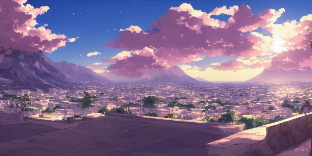 Image similar to beautiful anime Costa Blanca by makoto shinkai