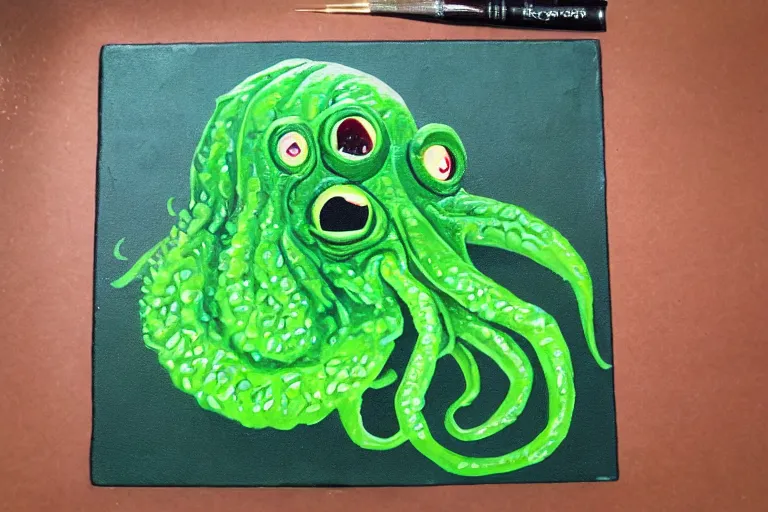 Prompt: cthulhu made of limes, painted in oil paint