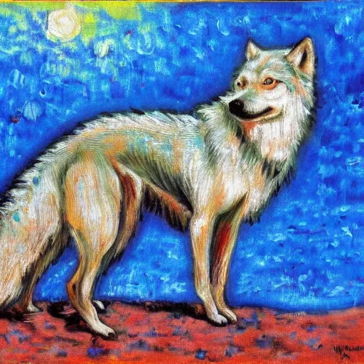 Image similar to retarded wolf, impressionism