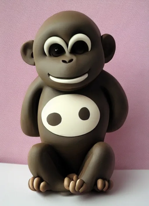 Image similar to monkey cartoon character with tie, 3 d clay figure, kawaii, big eyes