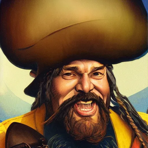 Image similar to N. C. Wyeth painting bearded pirate, painted fantasy character portrait, headshot, fantasy, highly detailed, digital painting, artstation, concept art, sharp focus, illustration, art by the golden age of American illustration archive, N. C. Wyeth, simon bisley and frank frazetta, trending on art station, trendingon cg talk, trending on illustration, trending on painting