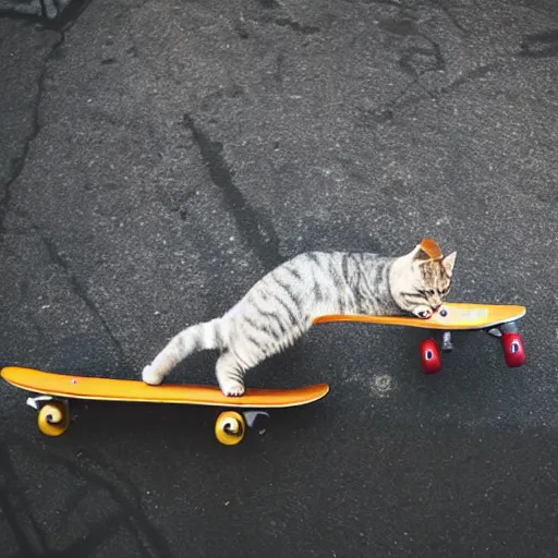 Prompt: cat riding a skateboard