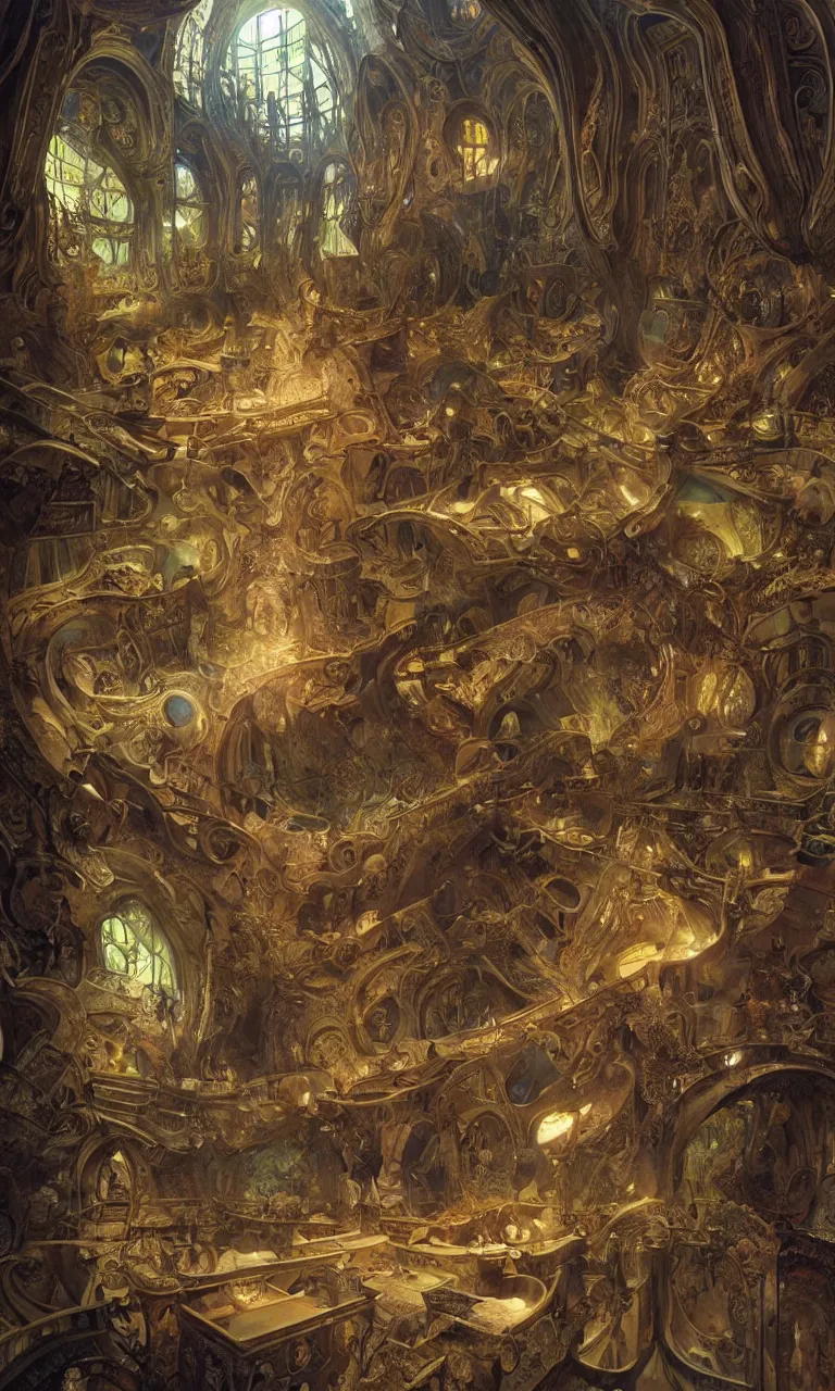 Image similar to a spectacular view of the interior of the grand museum of the unconscious mind, art by james c. christensen and ihor podolchak and santiago caruso and marc simonetti