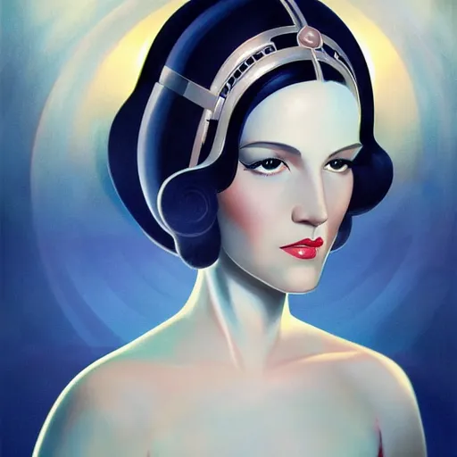 Image similar to an art deco, ( streamline moderne ), multi - racial portrait in the style of anna dittmann and charlie bowater and chanthara. very large, clear, expressive, and intelligent eyes. centered, ultrasharp focus, dramatic lighting, photorealistic digital matte painting, intricate symmetrical ultra detailed background.