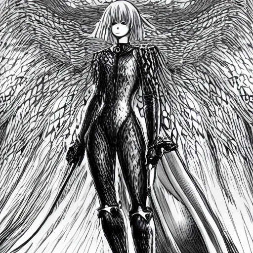 Image similar to griffith from berserk in the style of kentaro miura, 4 k, 8 k, absolute detailing of even the smallest details and particles, beautiful shadows, beautiful art, black and white drawing