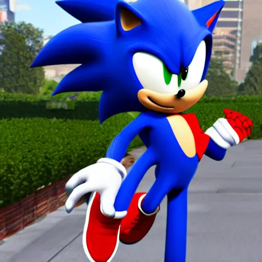 Image similar to A photo realistic image of sonic the hedgehog in a Spiderman costume, HQ, 4k