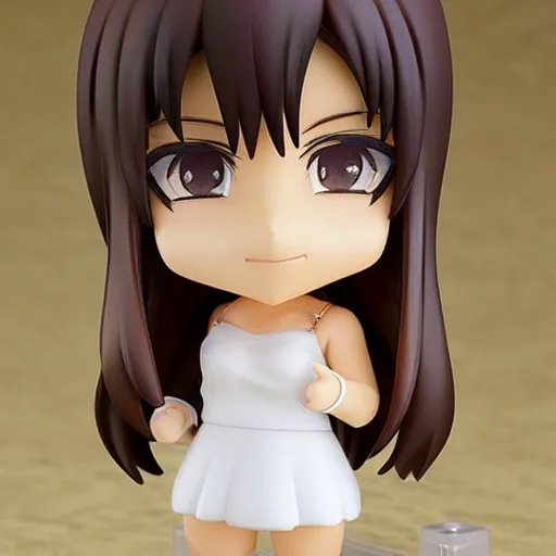Image similar to nendoroid of a white girl with brown short hair, brown eyes, thick eyebrows
