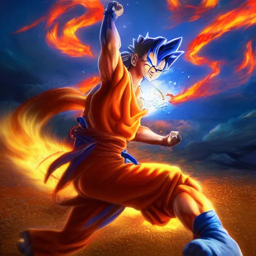 Image similar to cat goku special attack charging, golden hour, fantasy, sharp focus, digital art, hyper realistic, 4 k, unreal engine, highly detailed, hd, dramatic lighting by brom, trending on artstation