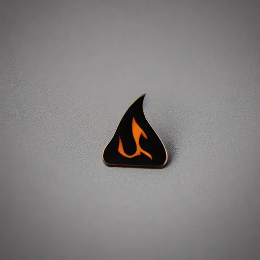 Image similar to an award - winning photo of minimalistic clean fire flames warning label enamel pin, beautiful cinematic light, behance