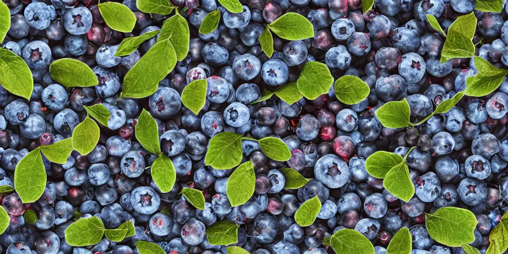 Image similar to artistic medium close-up stylized 3D render of blueberry bushes in a forest. Digital art. Rustic. Nordic. 4K. Trending on artstation. Leafy. Extremely detailed. Nature. Artistic. Wild.