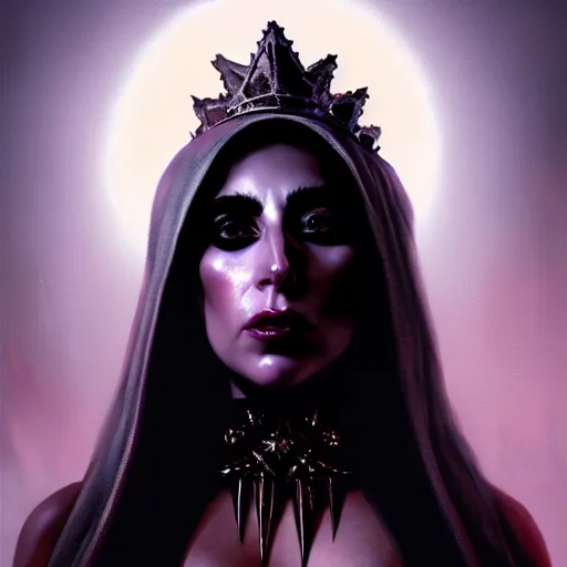 Prompt: lady gaga is the queen of the damned. Detailed digital art by greg rutkowski, Thomas kinkade, Keith Parkinson, artstation, cgsociety, deviantart, 8k, HD