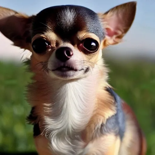 Image similar to chihuahua winning the “ biggest eyes in the world ” medal