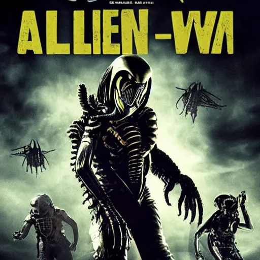 Prompt: alien vs. predator movie poster.