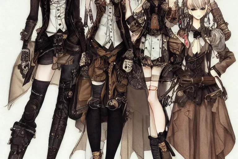 Prompt: Steampunk style clothing design drawings by Range Murata