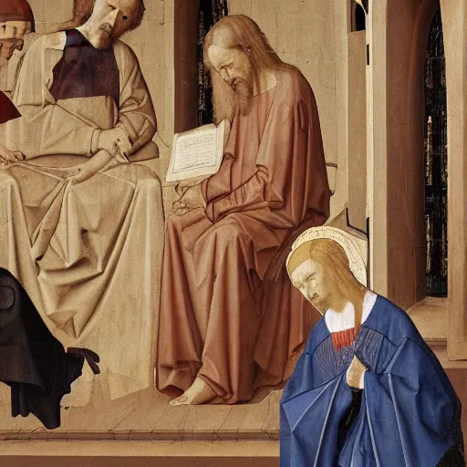 Image similar to portrait of joseph, in deposition of christ by van der weyden, high quality, realism