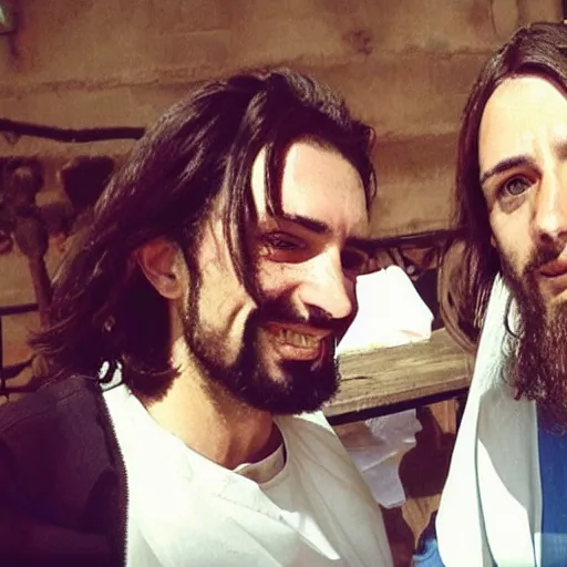 Image similar to jesus and judas taking a selfie together