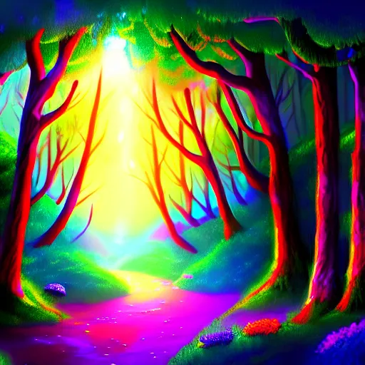 Image similar to enchanted magical forest on magical colorful fire , digital painting , digital art , artstation , devian art , 4k , HD