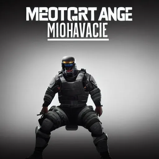 Prompt: Montagne from Rainbow Six Siege standing on a chair that's on a hoverboard