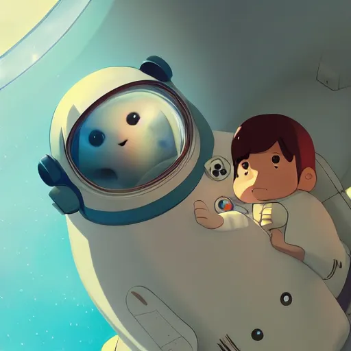 Image similar to baby harp seals as astronaut in a space ship, year 2 3 0 0, atey ghailan, goro fujita, studio ghibli, rim light, sharp lighting, clear focus, very coherent,