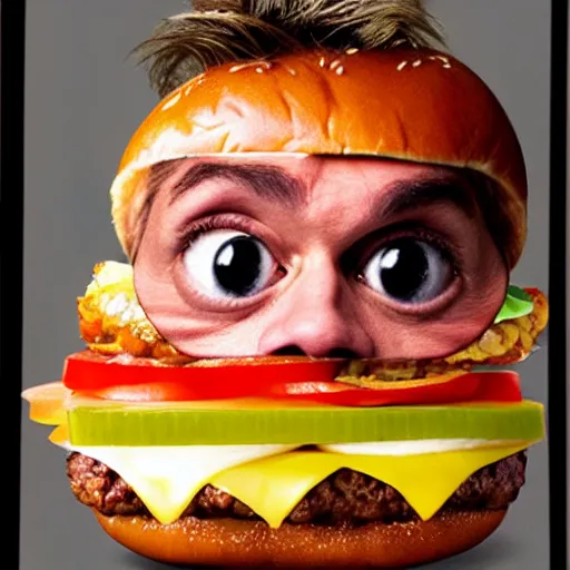 Image similar to kevin bacon face wrapped inside a cheeseburger