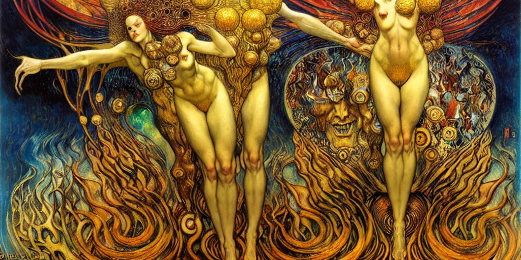 Image similar to Divine Chaos Engine by Karol Bak, Jean Delville, William Blake, Gustav Klimt, and Vincent Van Gogh, symbolist, visionary