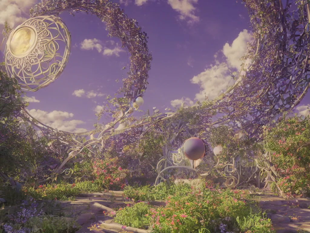 Image similar to 3 d render, sunlight study, the universe is a spheroid region 7 0 5 meters in diameter, art nouveau, by rachel ruysch and ( ( ( ( ( lisa frank ) ) ) ) ), 8 k, sharp focus, octane render