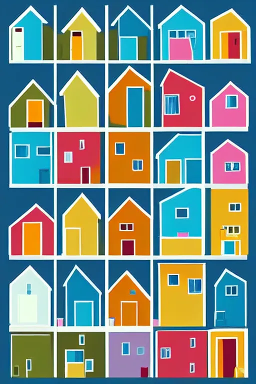 Image similar to minimalist boho style art of colorful houses, illustration, vector art