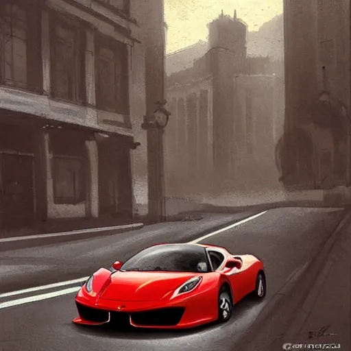 Prompt: ferrari scene drawn by greg rutkowski