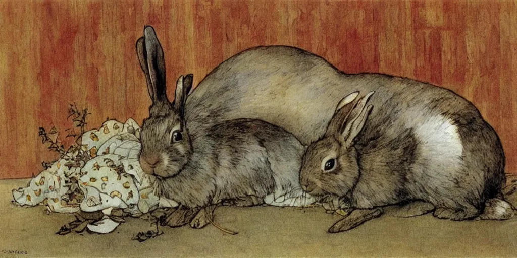 Image similar to a rabbit in the style carl larsson