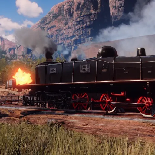 Image similar to futuristic sleek steam locomotive in red dead redemption 2