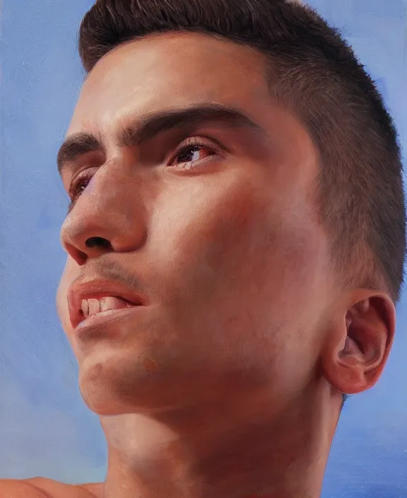 Prompt: heroic portrait of a handsome young mexican buddy, art by denys tsiperko and bogdan rezunenko, hyperrealism