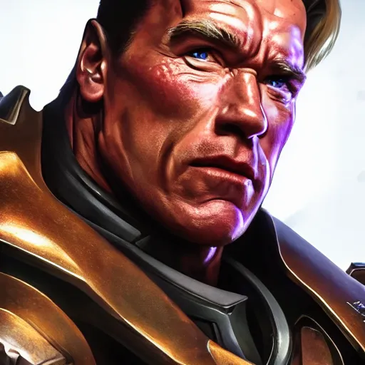 Image similar to a screenshot of arnold schwarzenegger as reinhardtin overwatch, portrait, fantasy, beautiful face, vivid colors, elegant, concept art, sharp focus, digital art, hyper - realistic, 4 k, unreal engine, highly detailed, hd, dramatic lighting by brom, trending on artstation