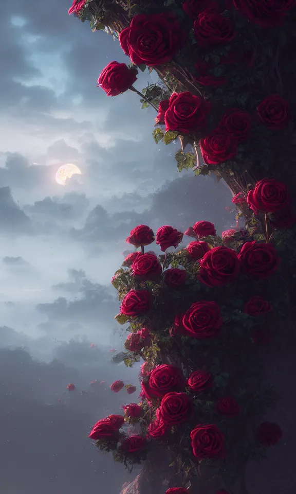 Prompt: the dawn brought by a thousand roses, featured in artstation, octane render, cinematic, elegant, intricate, ultra detailed, rule of thirds, professional lighting, unreal engine, fantasy, concept art, sharp focus, illustration, 8 k