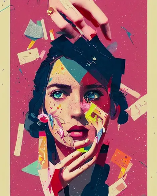 Image similar to an ultradetailed beautiful concert poster of a stylish woman with colorful band aids, retro, conrad roset, greg rutkowski, flume cover art, 8 0 s