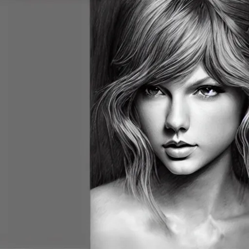 Image similar to pencil art, detailed portrait of taylor swift, intricate, hyper detailed, realistic, oil painting, by yoshitaka amano, cinematic lighting