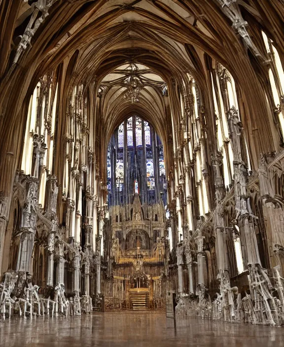 Image similar to an interior view of a grand cathedral made of bones and gemstones