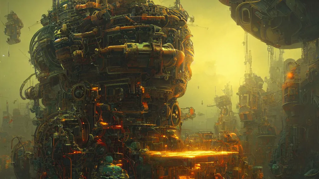 Image similar to a machine conjuring!!! an image!!! from noise!!!, by chris foss, marc simonetti, greg rutkowski, and diego gisbert llorens, cinematic closeup!!, colorful, intricate, clean, hopeful, 8 k render, volumetric lighting