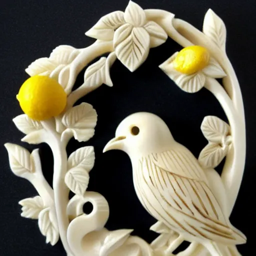 Image similar to ivory carving with birds lemons and jungle leafs