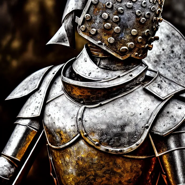 Image similar to photo of a warrior headless, akephaloi with metal blemmyae themed armour, highly detailed, hdr, smooth, sharp focus, high resolution, award - winning photo